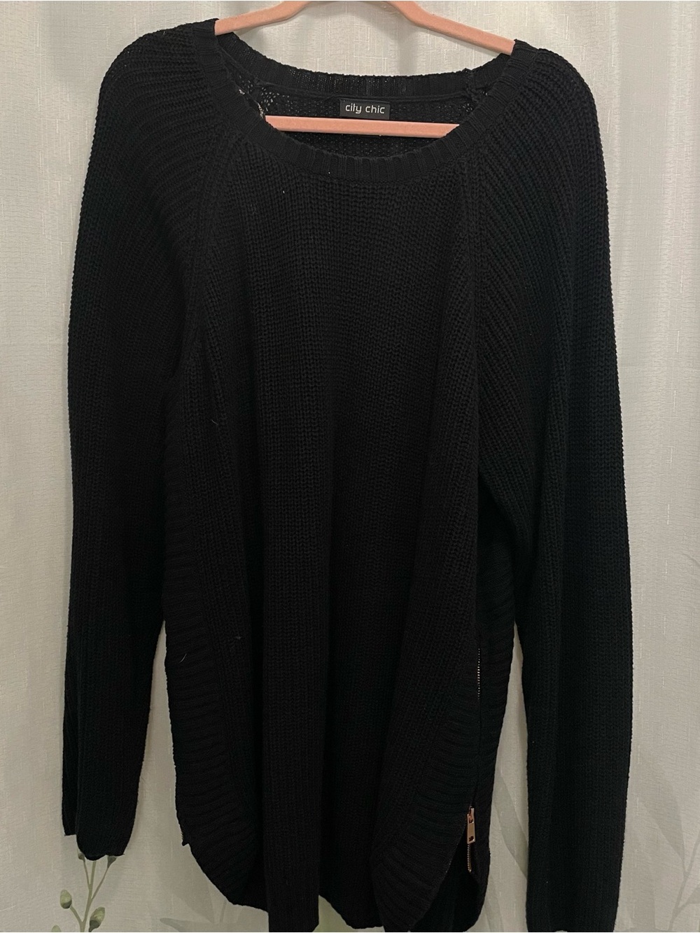 City Chic Black Ribbed Crewneck Sweater